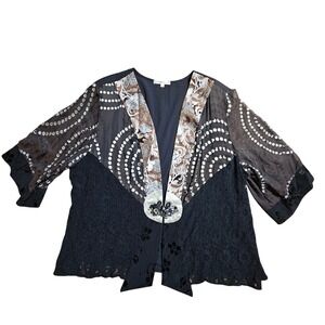 Spencer Alexis Beaded‎ Embellished Lace Kimono Jacket Duster 3X Lagenlook Boho